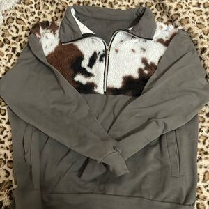 Cow print quarter zip pullover